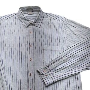 Carbon 2 Cobalt Mens Large Pintucked Striped Long Sleeve Button Up Shirt